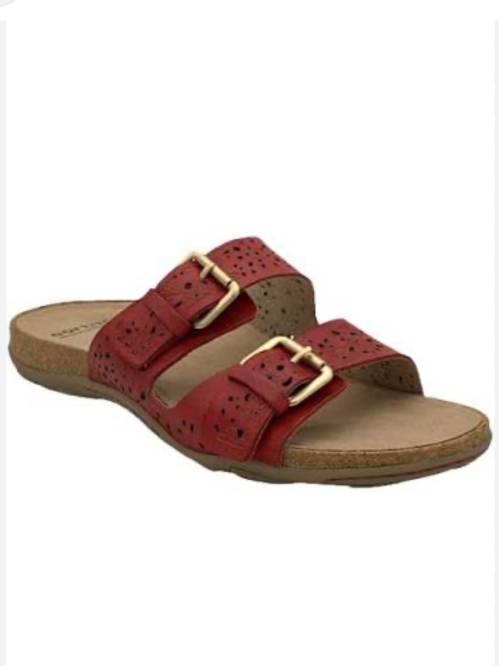 Earth Antigua Red Perforated Leather Double-Buckle Slide Sandal Sz 6W